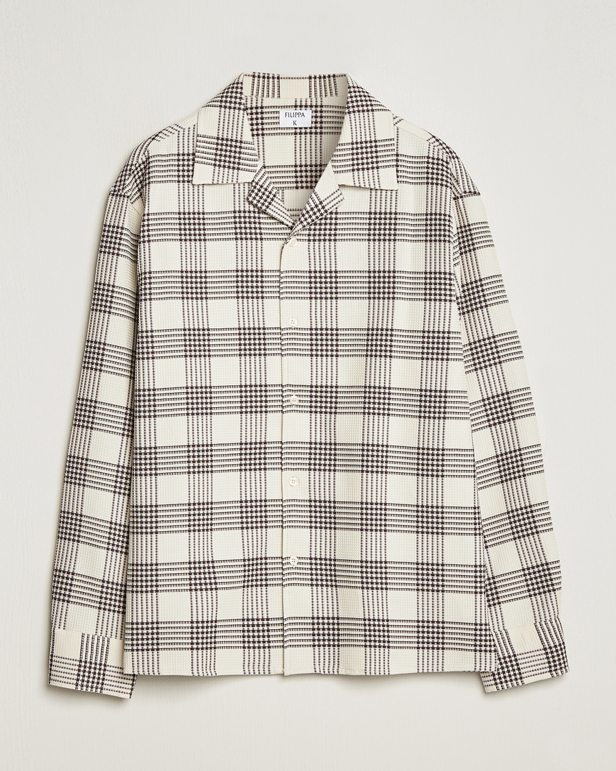 Mies | Kauluspaidat | Filippa K | Waffle Checked Resort Shirt Dark Chocolate/White