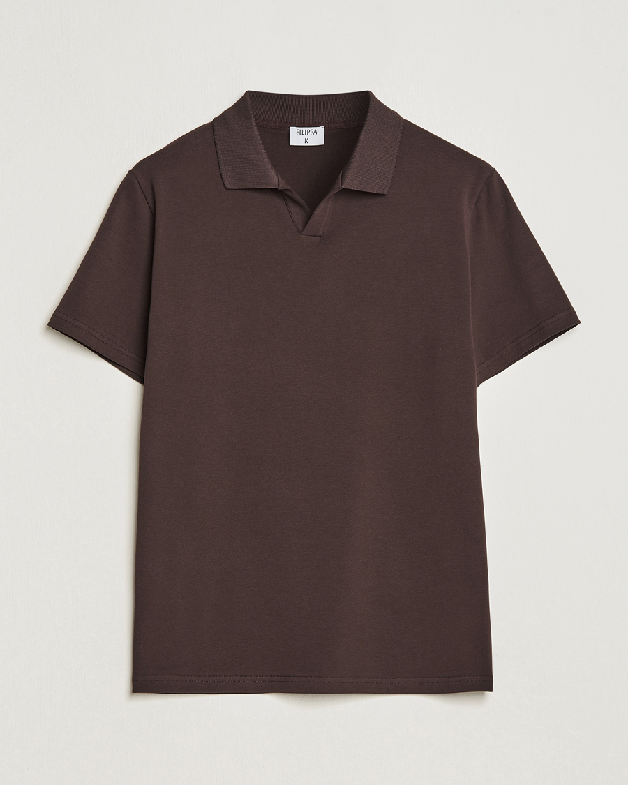 Mies | Pikeet | Filippa K | Soft Lycra Polo T-Shirt Dark Chocolate