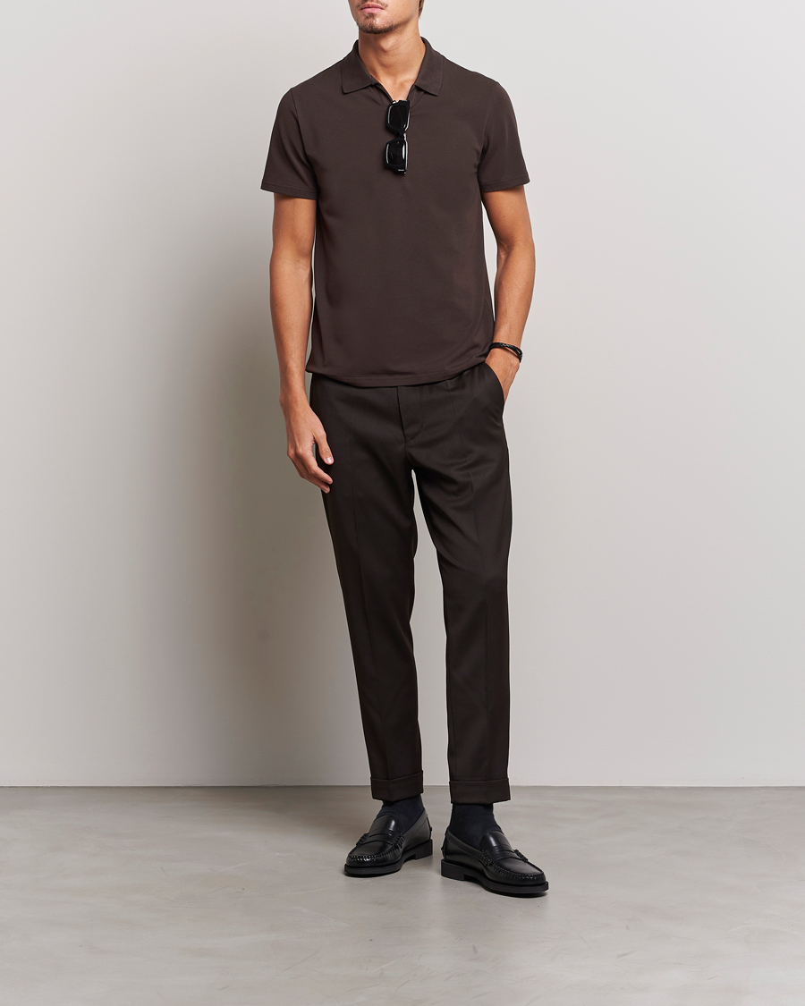 Mies | Pikeet | Filippa K | Soft Lycra Polo T-Shirt Dark Chocolate