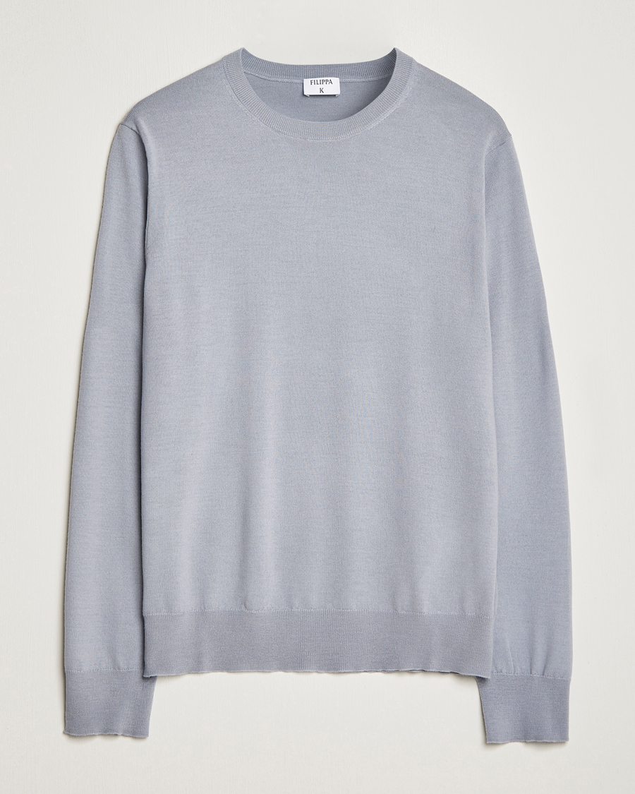 Mies | Puserot | Filippa K | Merino Round Neck Sweater Fog Blue