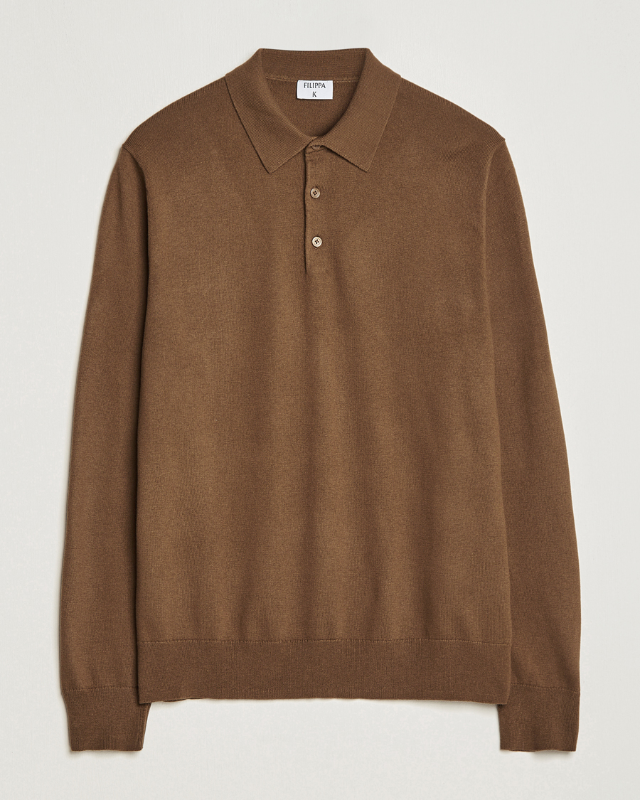 Mies | Puserot | Filippa K | Knitted Polo Shirt Bronze Green