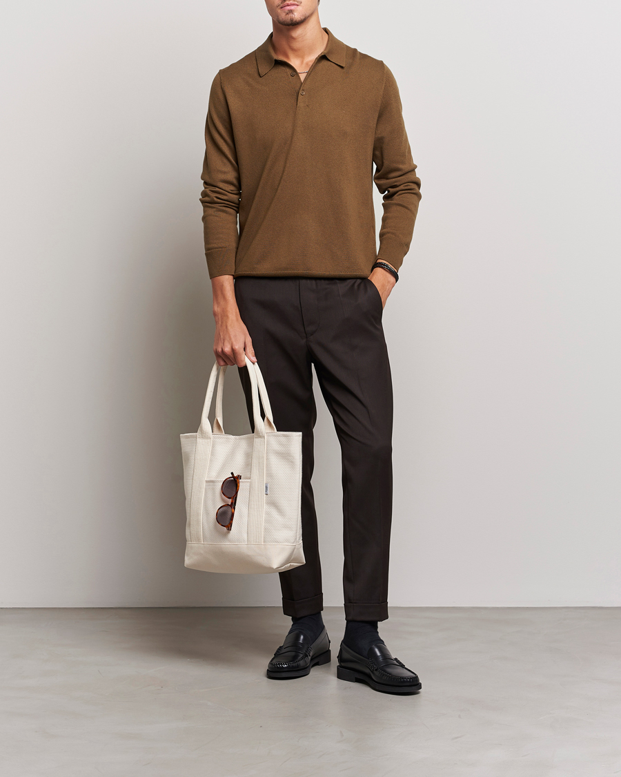 Mies | Puserot | Filippa K | Knitted Polo Shirt Bronze Green