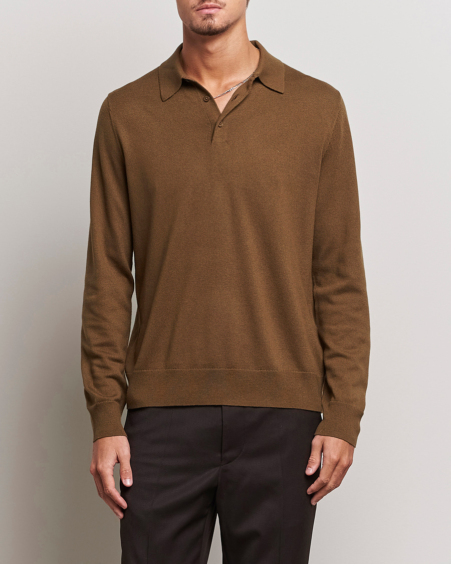 Mies | Filippa K | Filippa K | Knitted Polo Shirt Bronze Green