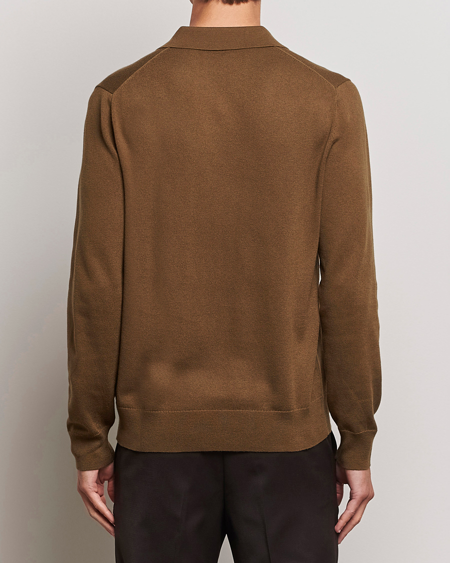 Mies | Puserot | Filippa K | Knitted Polo Shirt Bronze Green