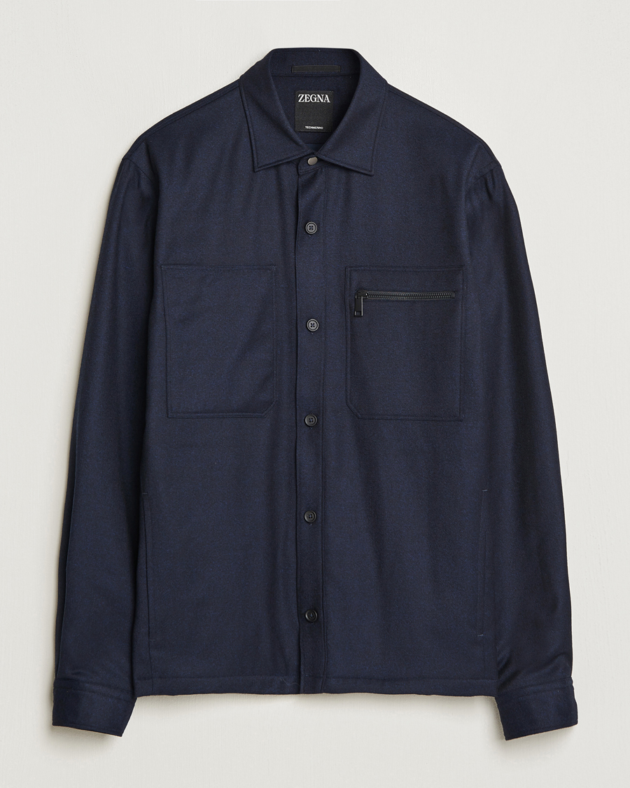 Mies | Takit | Zegna | Techmerino Flannel Shirt Jacket Navy