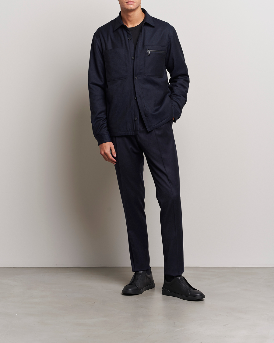 Mies | Takit | Zegna | Techmerino Flannel Shirt Jacket Navy