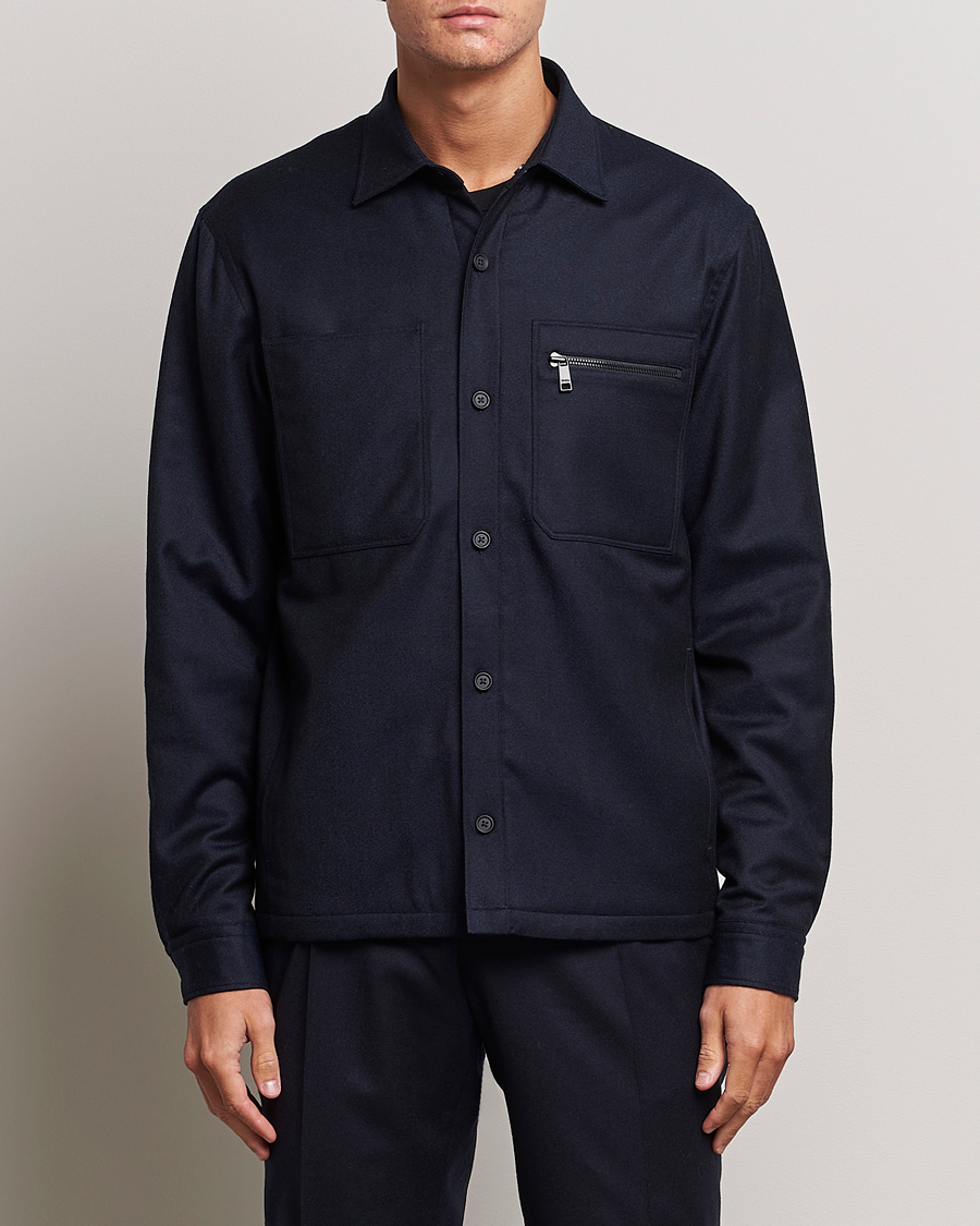Mies | Takit | Zegna | Techmerino Flannel Shirt Jacket Navy