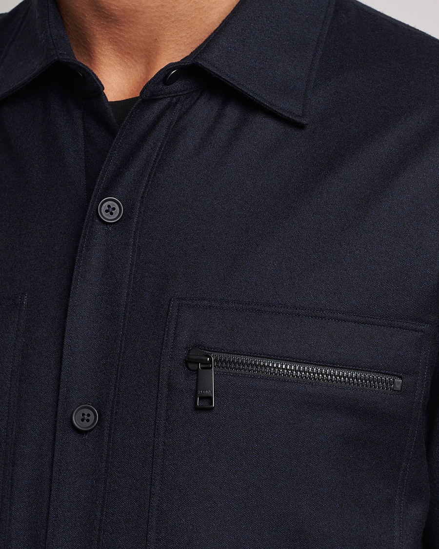 Mies | Takit | Zegna | Techmerino Flannel Shirt Jacket Navy