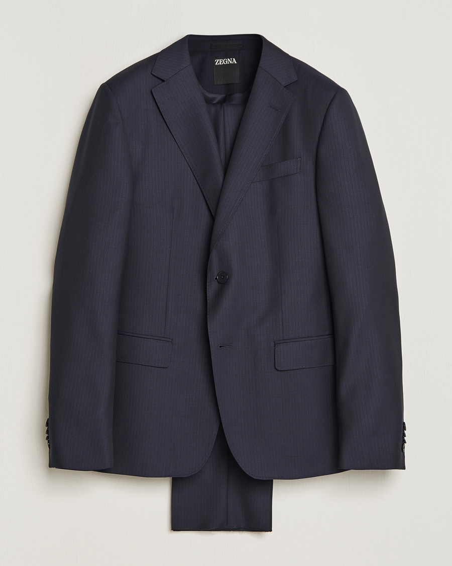 Mies | Puvut | Zegna | Tailored Tonal Stripe Wool Suit Navy