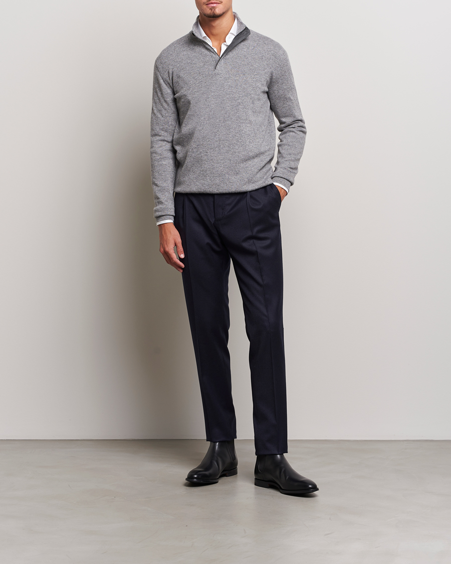 Mies | Puserot | Zegna | Oasi Cashmere Half Zip Grey Melange
