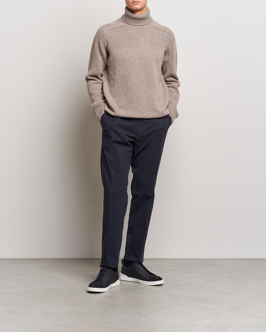 Mies | Puserot | Zegna | 5 Gauge Cashmere Rollneck Beige Melange