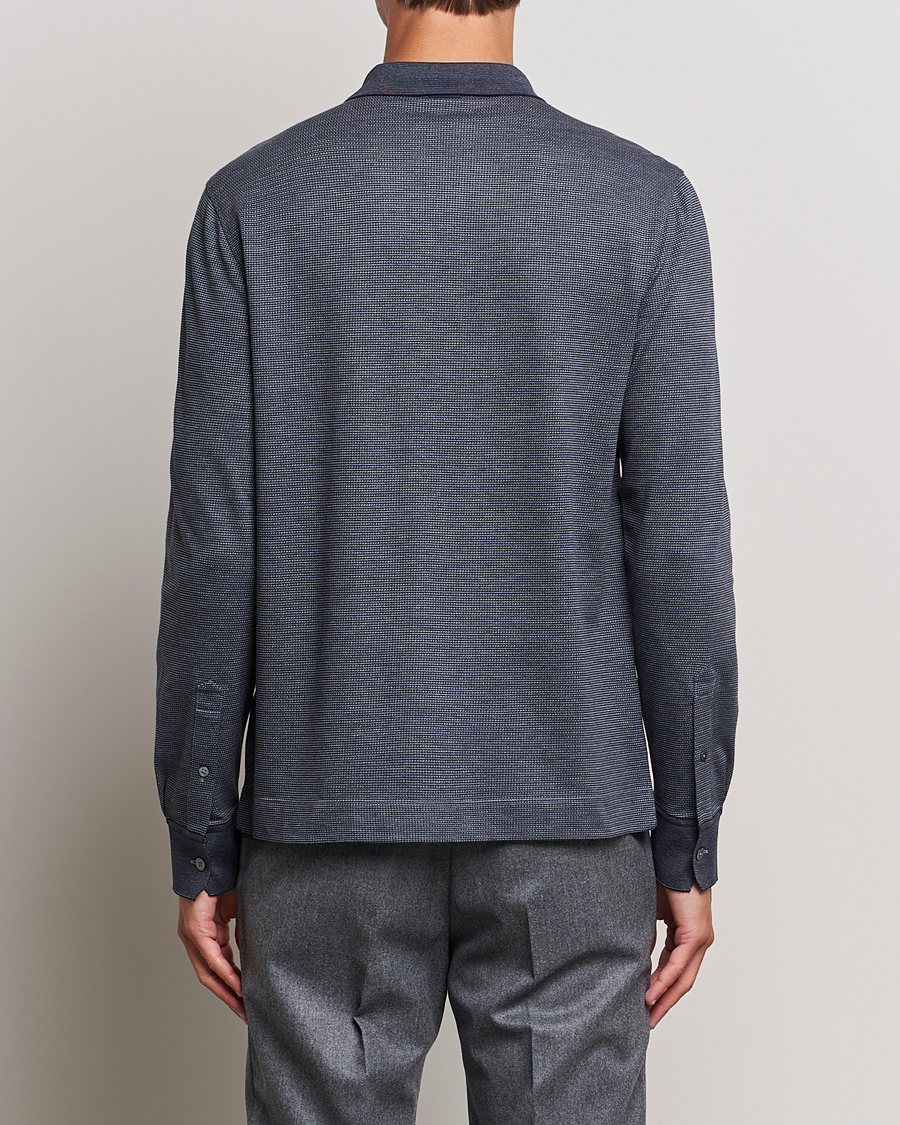 Mies | Puserot | Zegna | Cotton/Silk Long Sleeve Polo Dark Blue