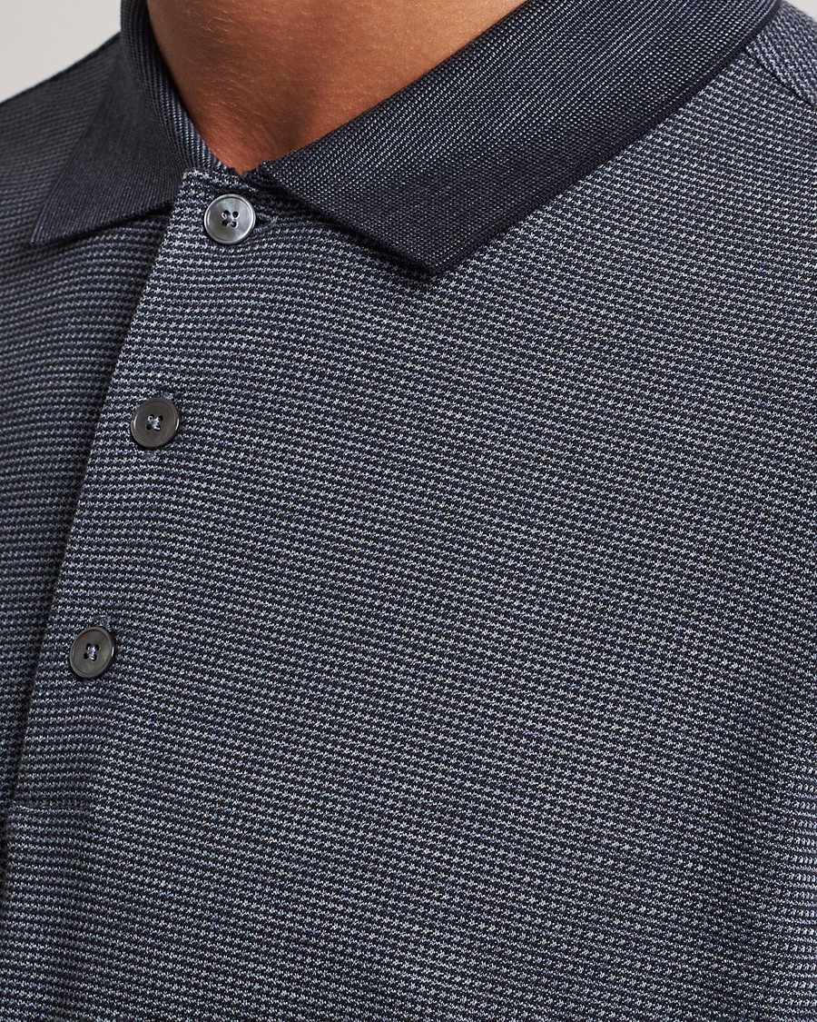 Mies | Puserot | Zegna | Cotton/Silk Long Sleeve Polo Dark Blue