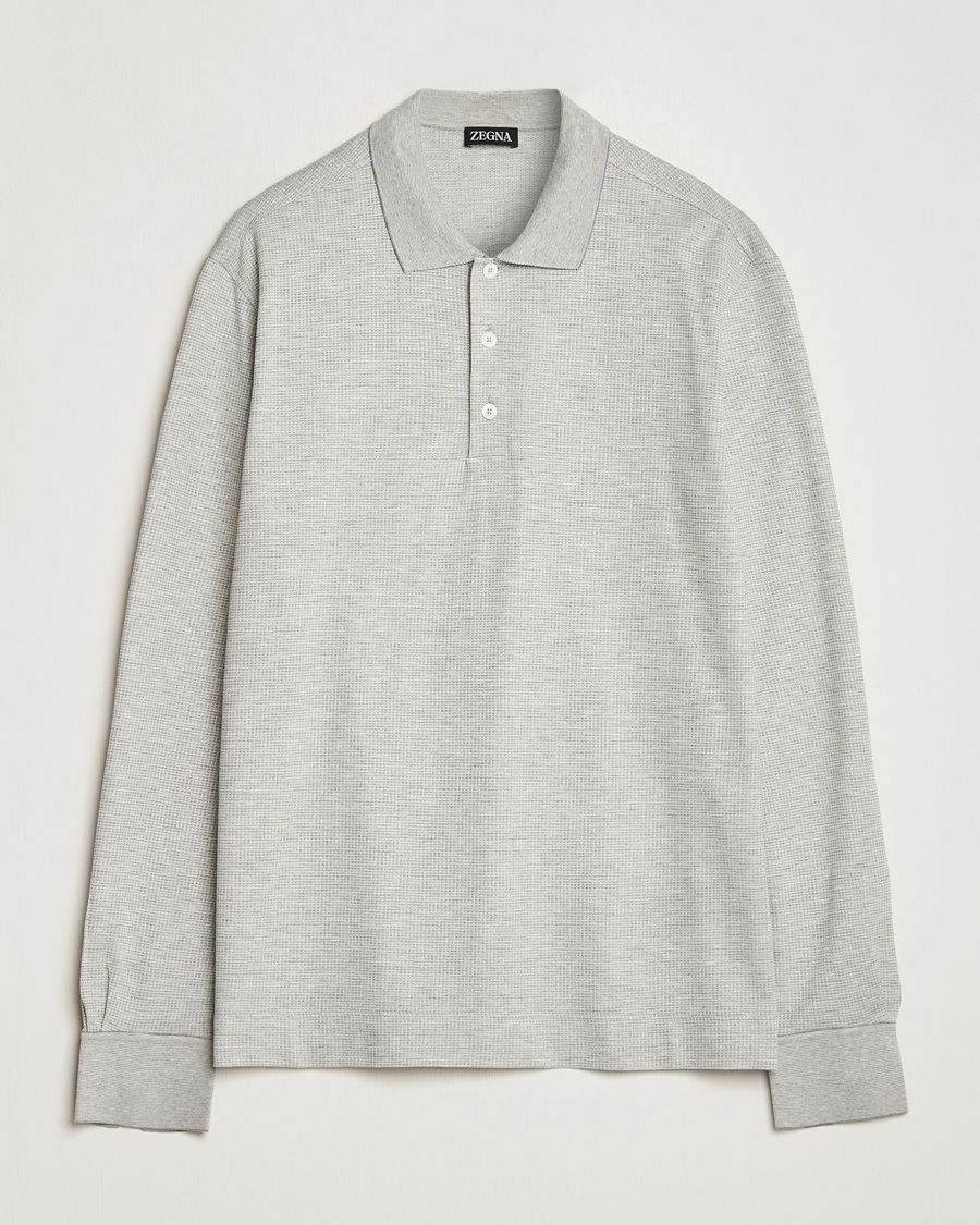 Mies | Pitkähihaiset pikeepaidat | Zegna | Cotton/Silk Long Sleeve Polo Light Grey