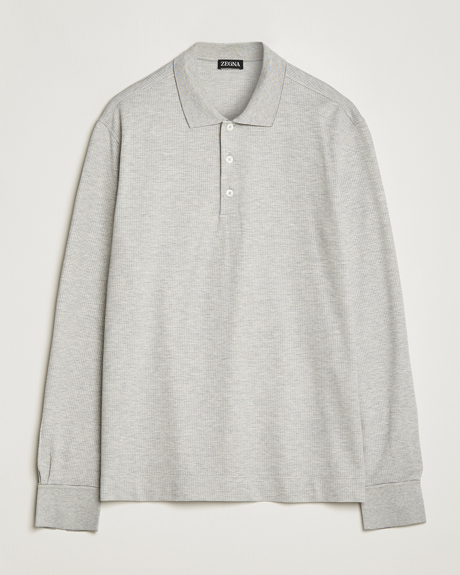 Mies | Puserot | Zegna | Cotton/Silk Long Sleeve Polo Light Grey