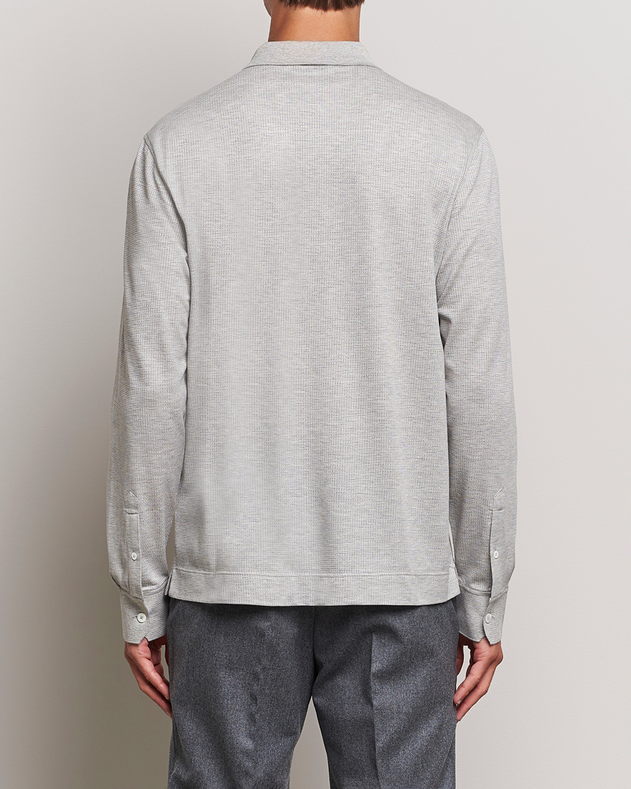 Mies | Puserot | Zegna | Cotton/Silk Long Sleeve Polo Light Grey
