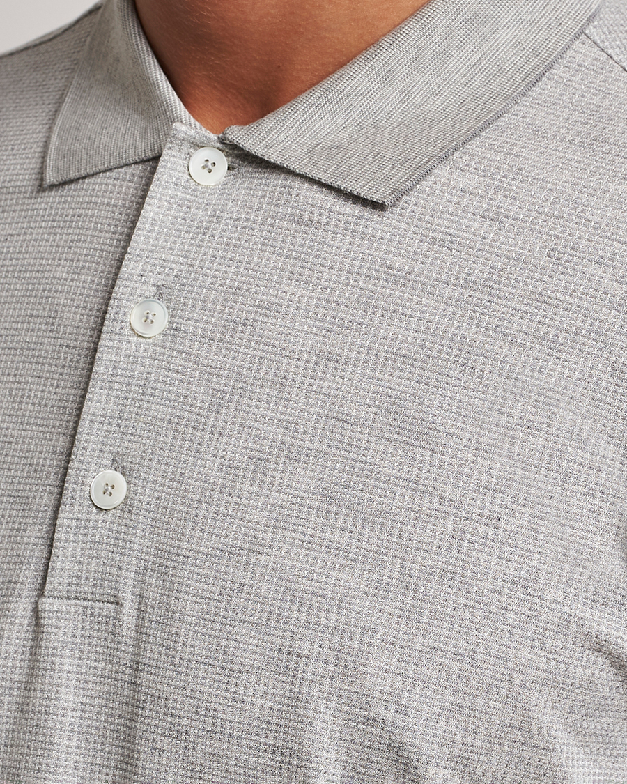 Mies | Puserot | Zegna | Cotton/Silk Long Sleeve Polo Light Grey