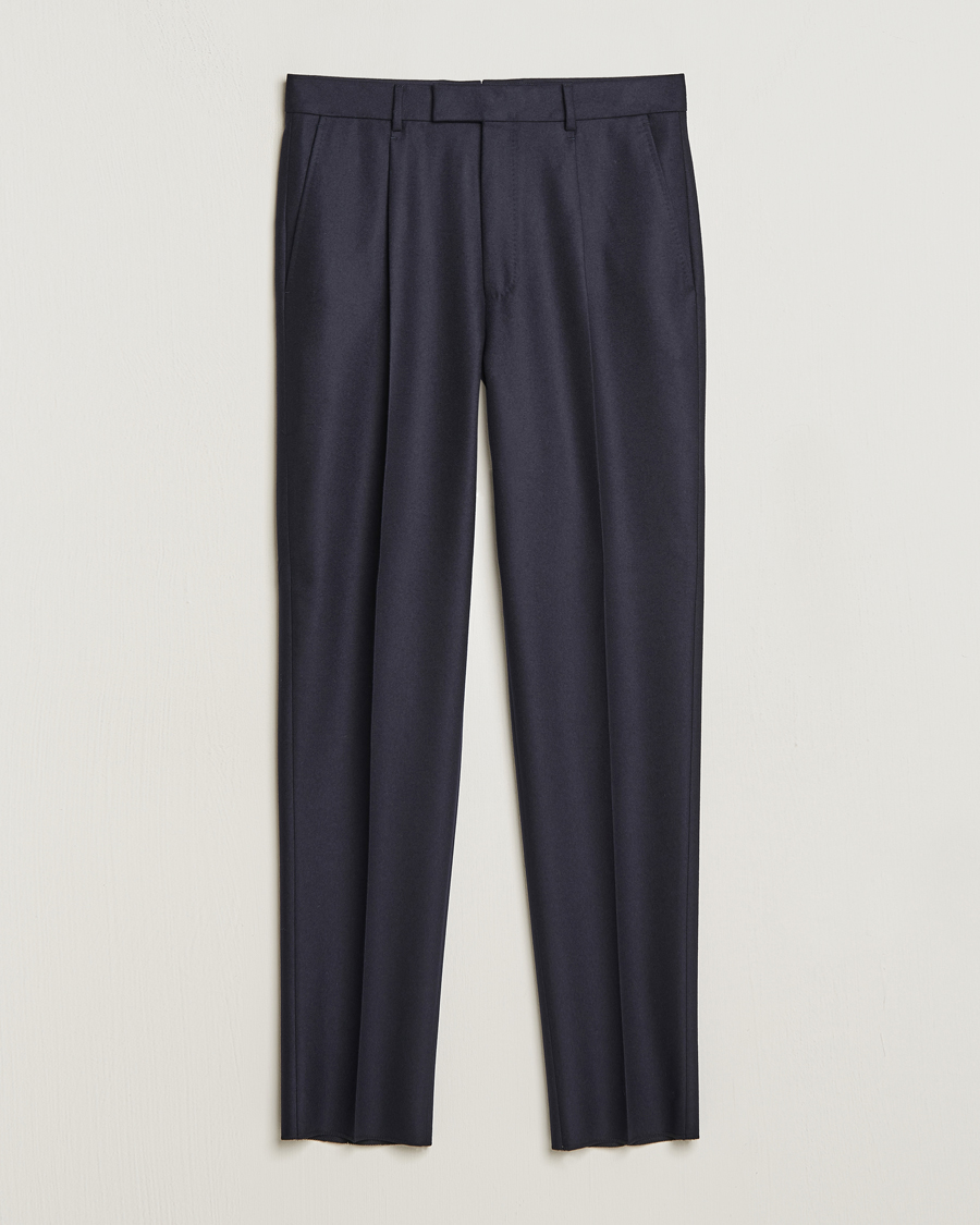 Mies | Zegna | Zegna | Pleated Flannel Trousers Navy