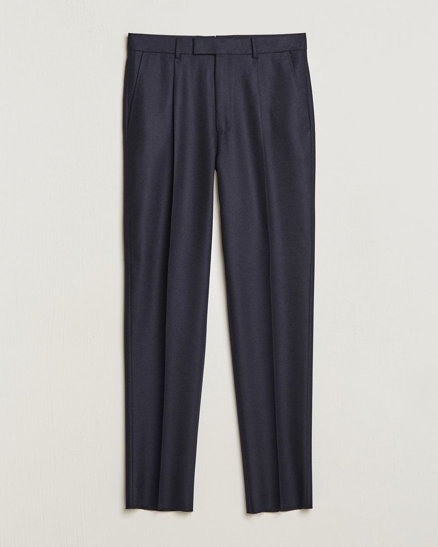 Mies | Housut | Zegna | Pleated Flannel Trousers Navy