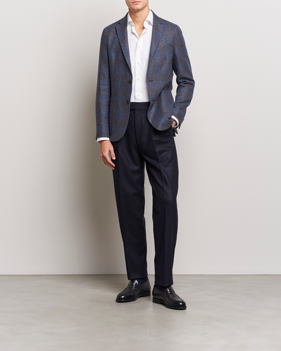Mies | Housut | Zegna | Pleated Flannel Trousers Navy