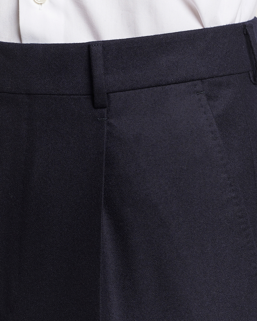 Mies | Housut | Zegna | Pleated Flannel Trousers Navy