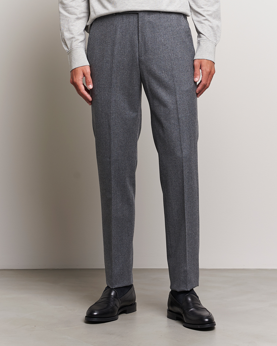 Mies | Housut | Zegna | Carded Flannel Trousers Grey Melange