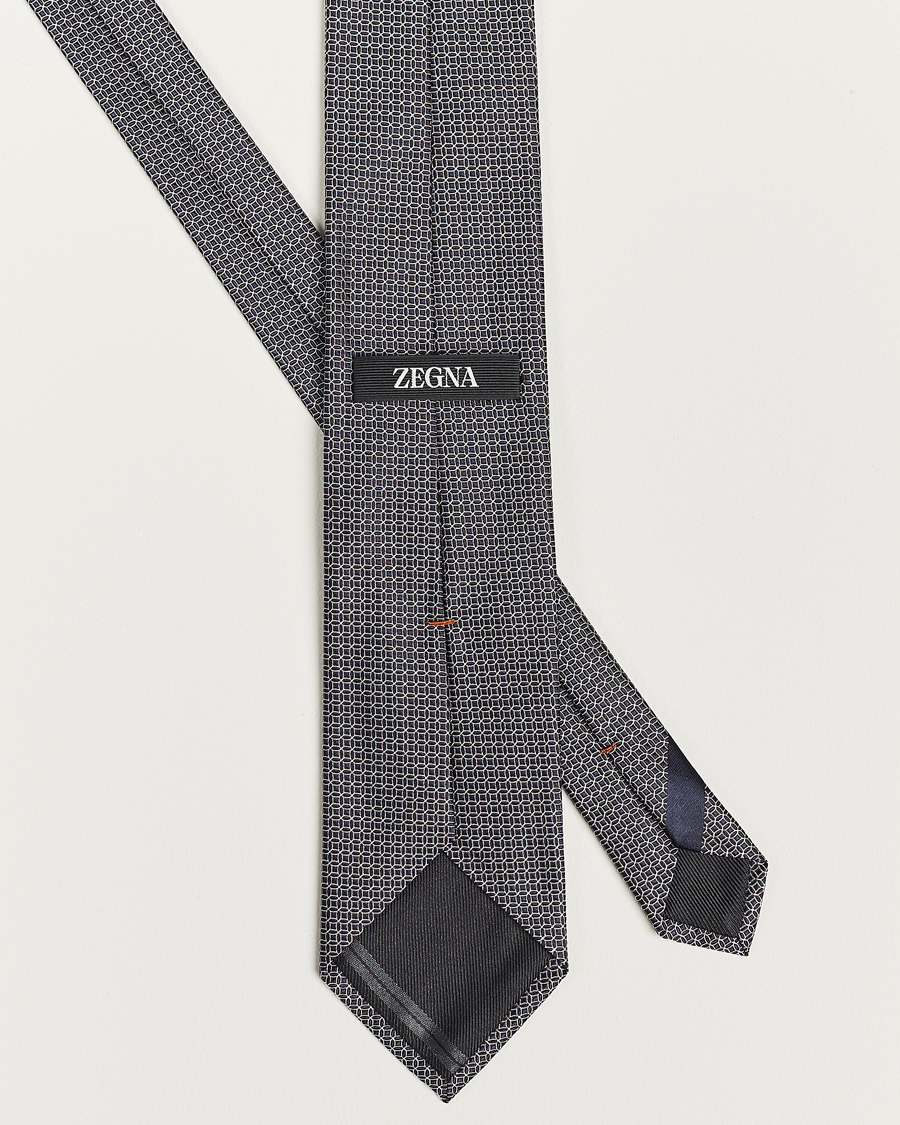 Mies | Zegna Printed Silk Tie Navy | Zegna | Printed Silk Tie Navy