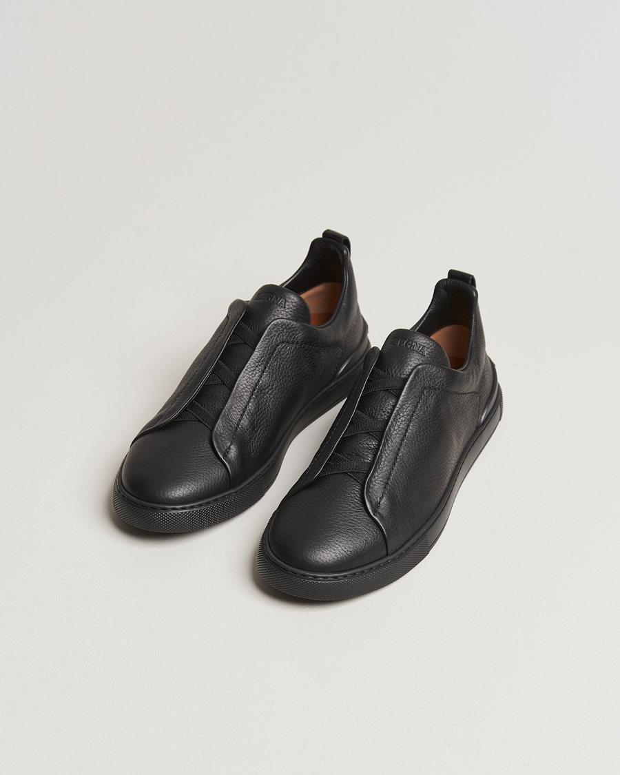 Mies |  | Zegna | Triple Stitch Deerskin Sneakers Black