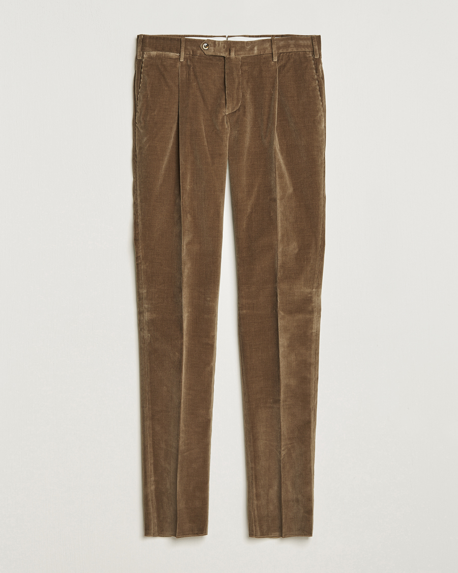 Mies | Housut | PT01 | Slim Fit Pleated Corduroy Trousers Taupe