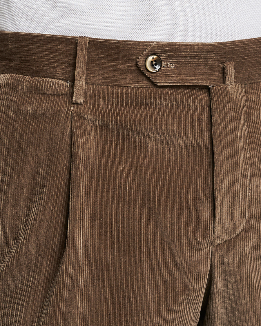 Mies | Housut | PT01 | Slim Fit Pleated Corduroy Trousers Taupe