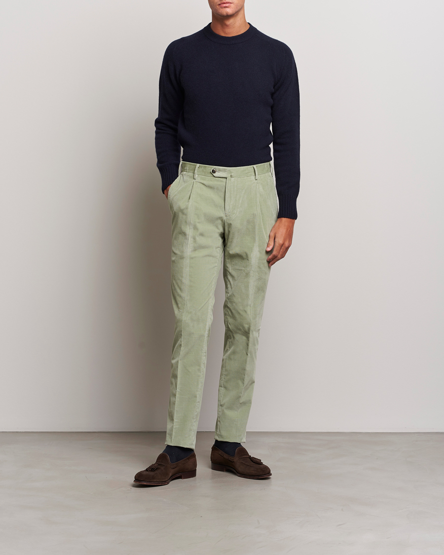 Mies | Housut | PT01 | Slim Fit Pleated Corduroy Trousers Mint