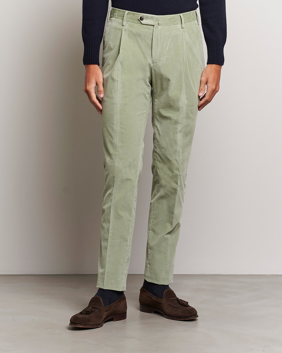 Mies | Housut | PT01 | Slim Fit Pleated Corduroy Trousers Mint