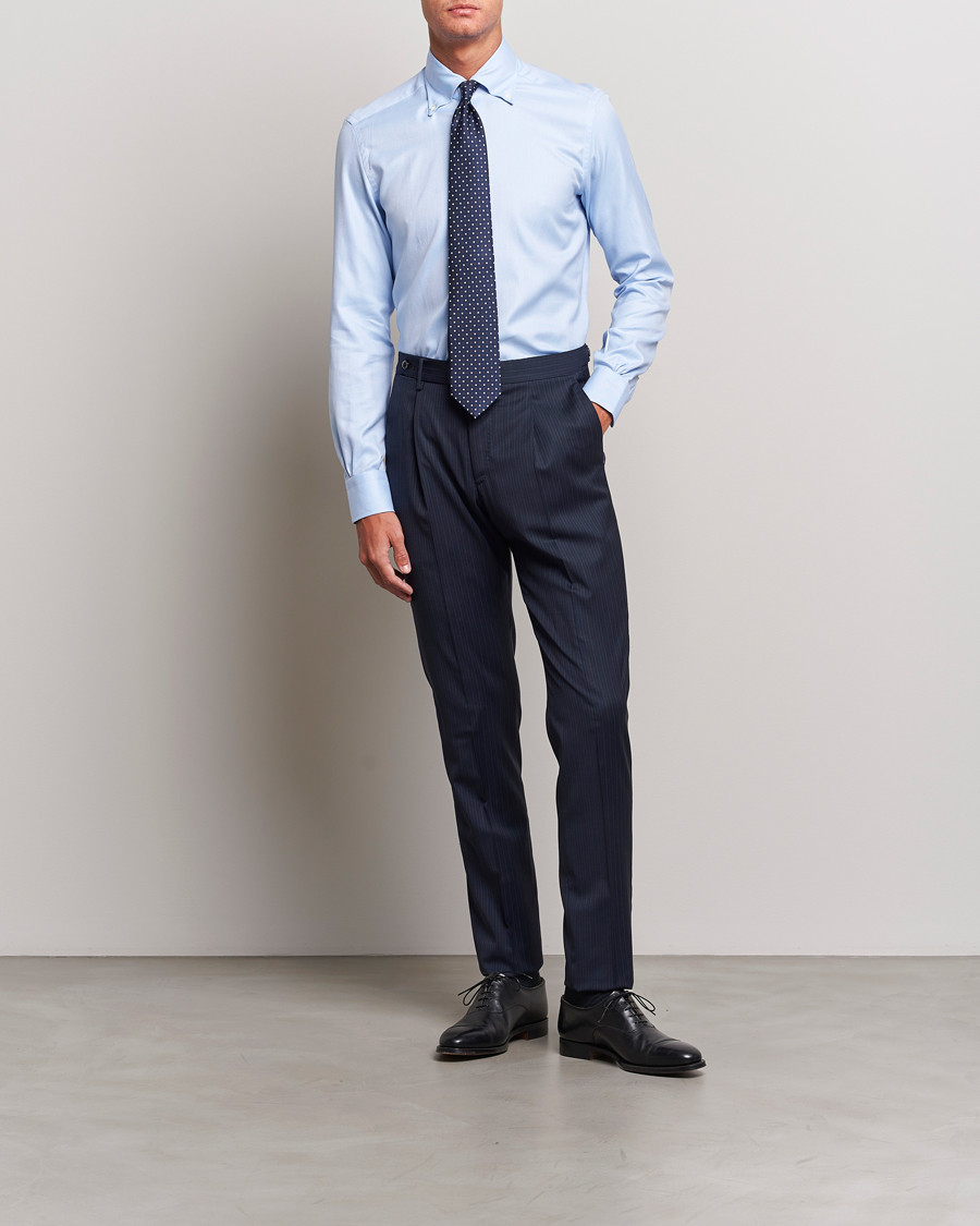 Mies | Housut | PT01 | Slim Fit Pleated Wool Trousers Navy Pin