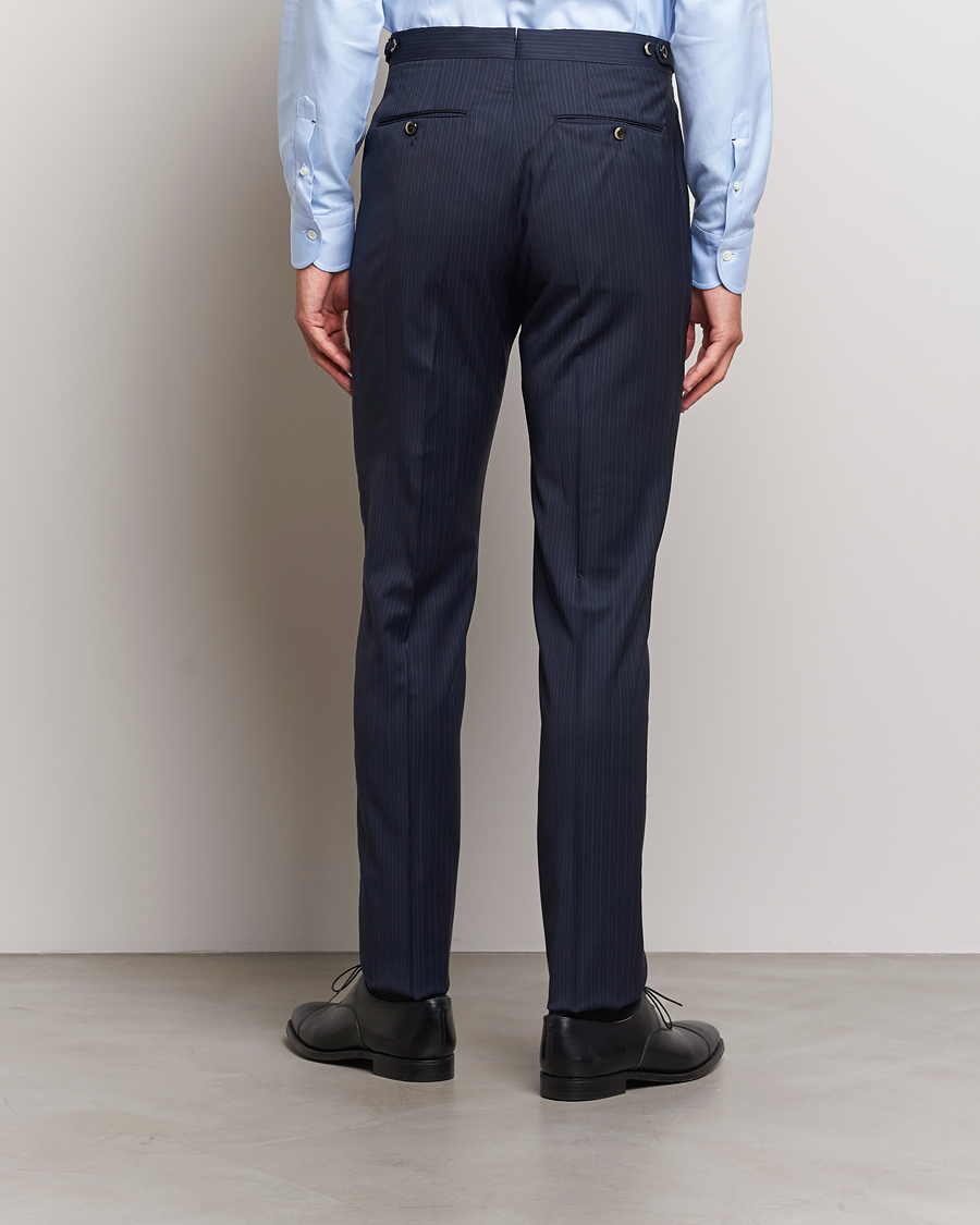 Mies | Housut | PT01 | Slim Fit Pleated Wool Trousers Navy Pin
