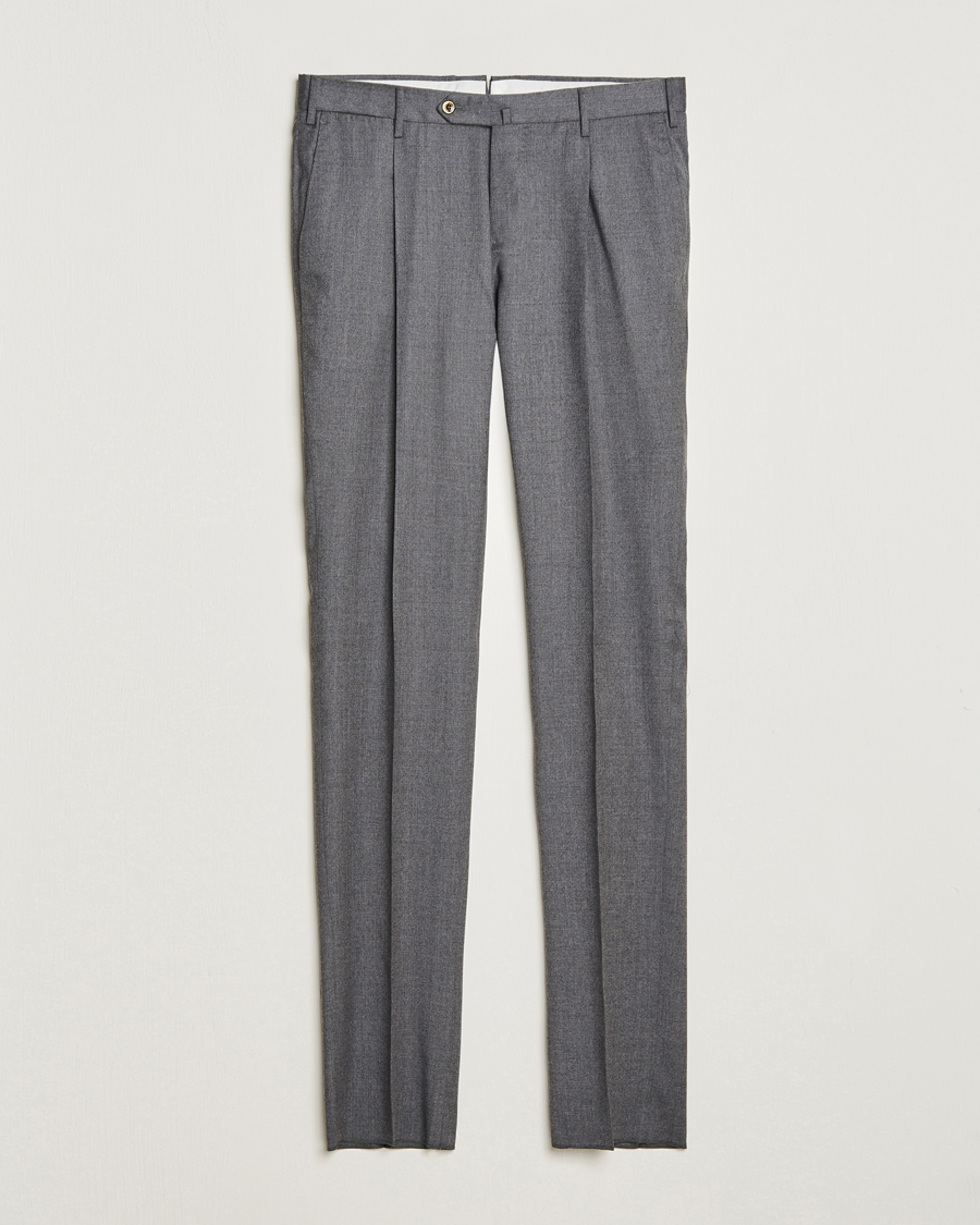 Mies | Housut | PT01 | Slim Fit Pleated Flannel Trousers Grey Melange