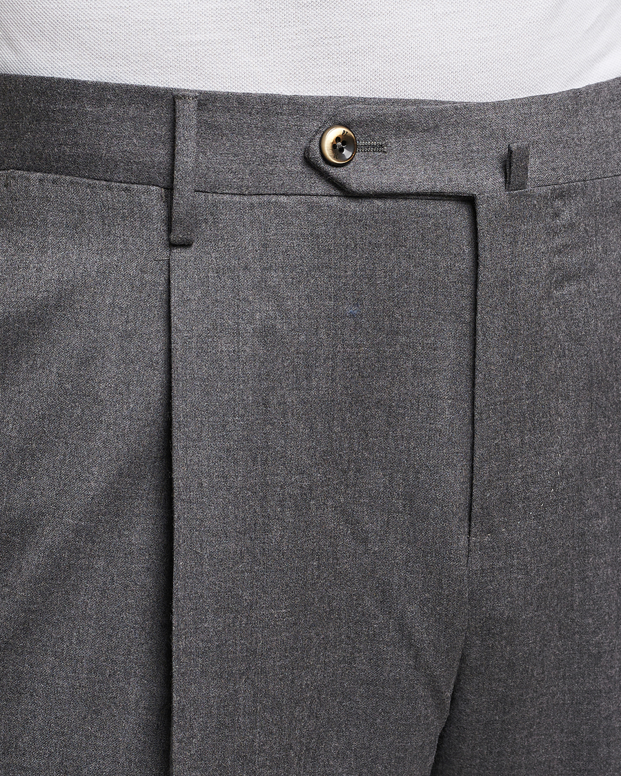 Mies | Housut | PT01 | Slim Fit Pleated Flannel Trousers Grey Melange