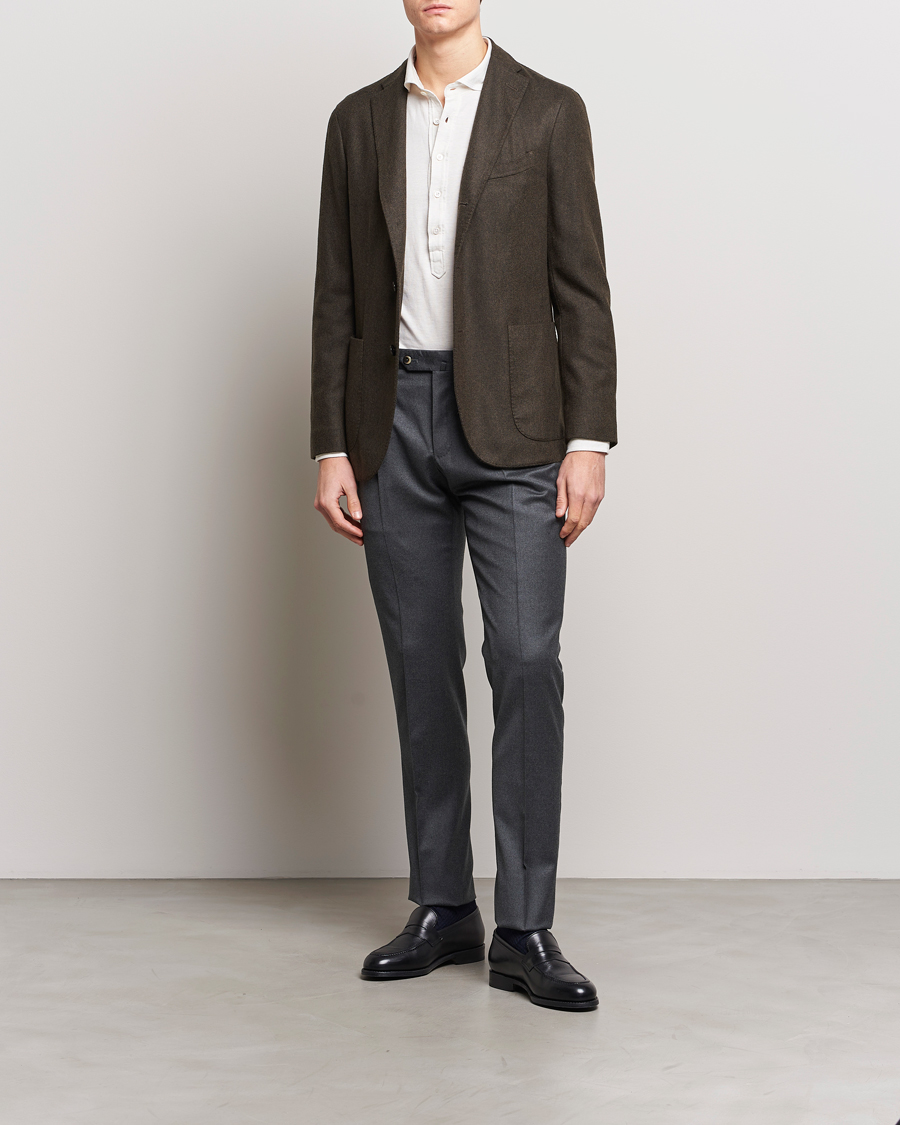 Mies | Housut | PT01 | Slim Fit Pleated Flannel Trousers Dark Grey