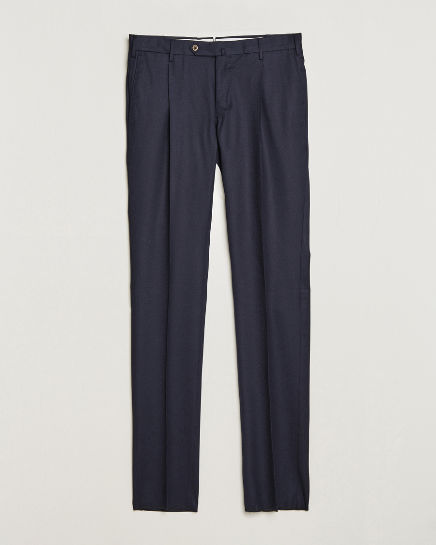 Mies | Flanellihousut | PT01 | Slim Fit Pleated Flannel Trousers Navy