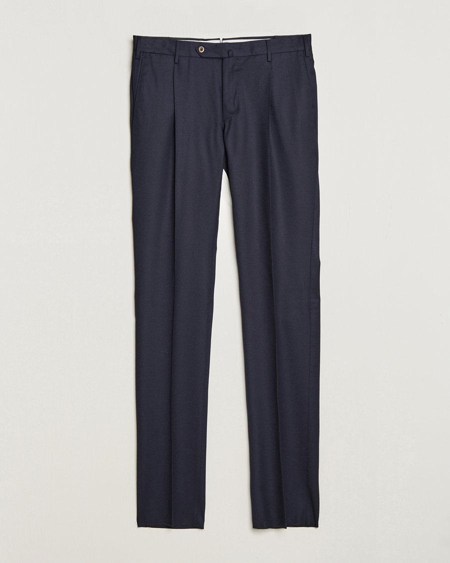 Mies | Housut | PT01 | Slim Fit Pleated Flannel Trousers Navy