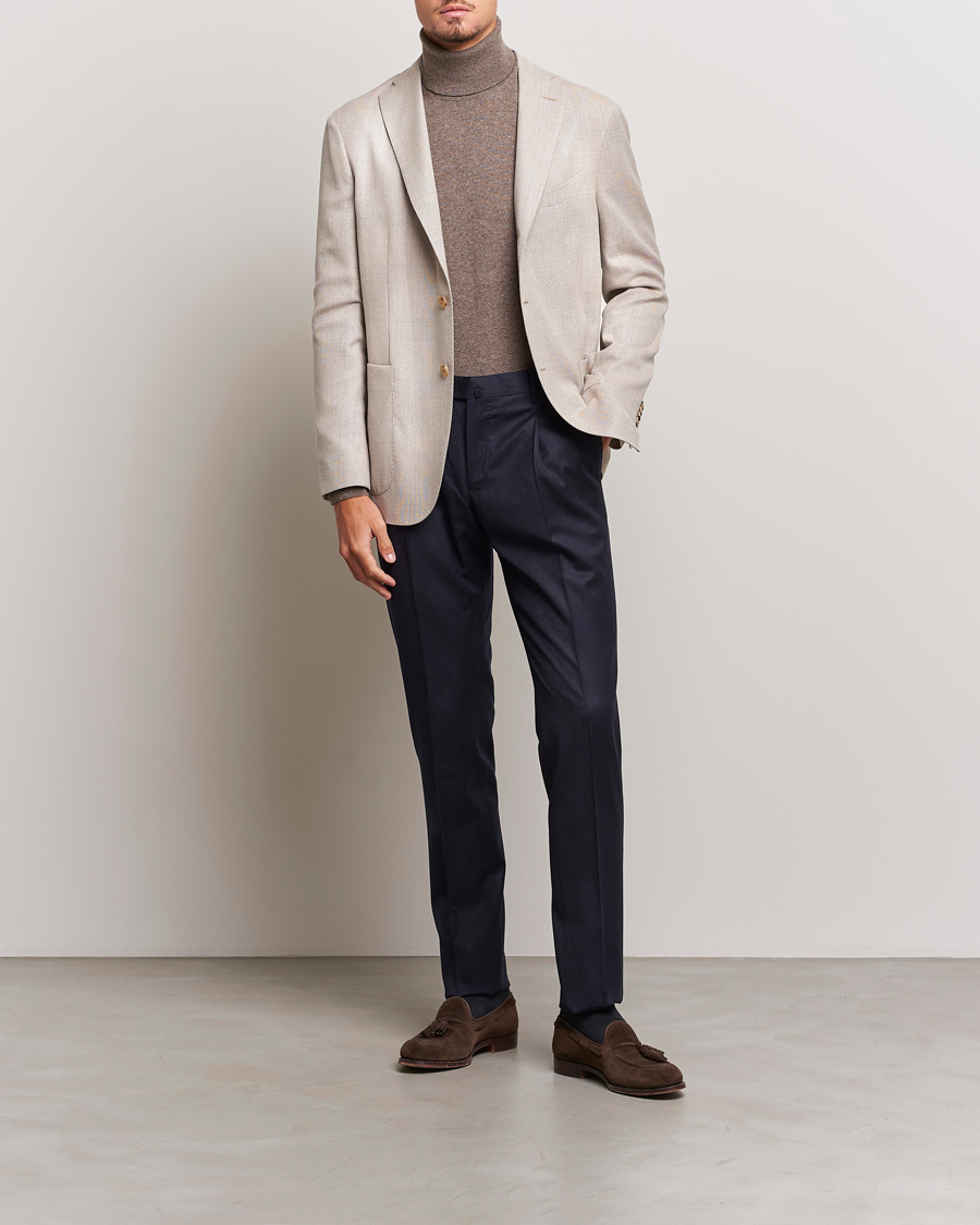 Mies | Housut | PT01 | Slim Fit Pleated Flannel Trousers Navy
