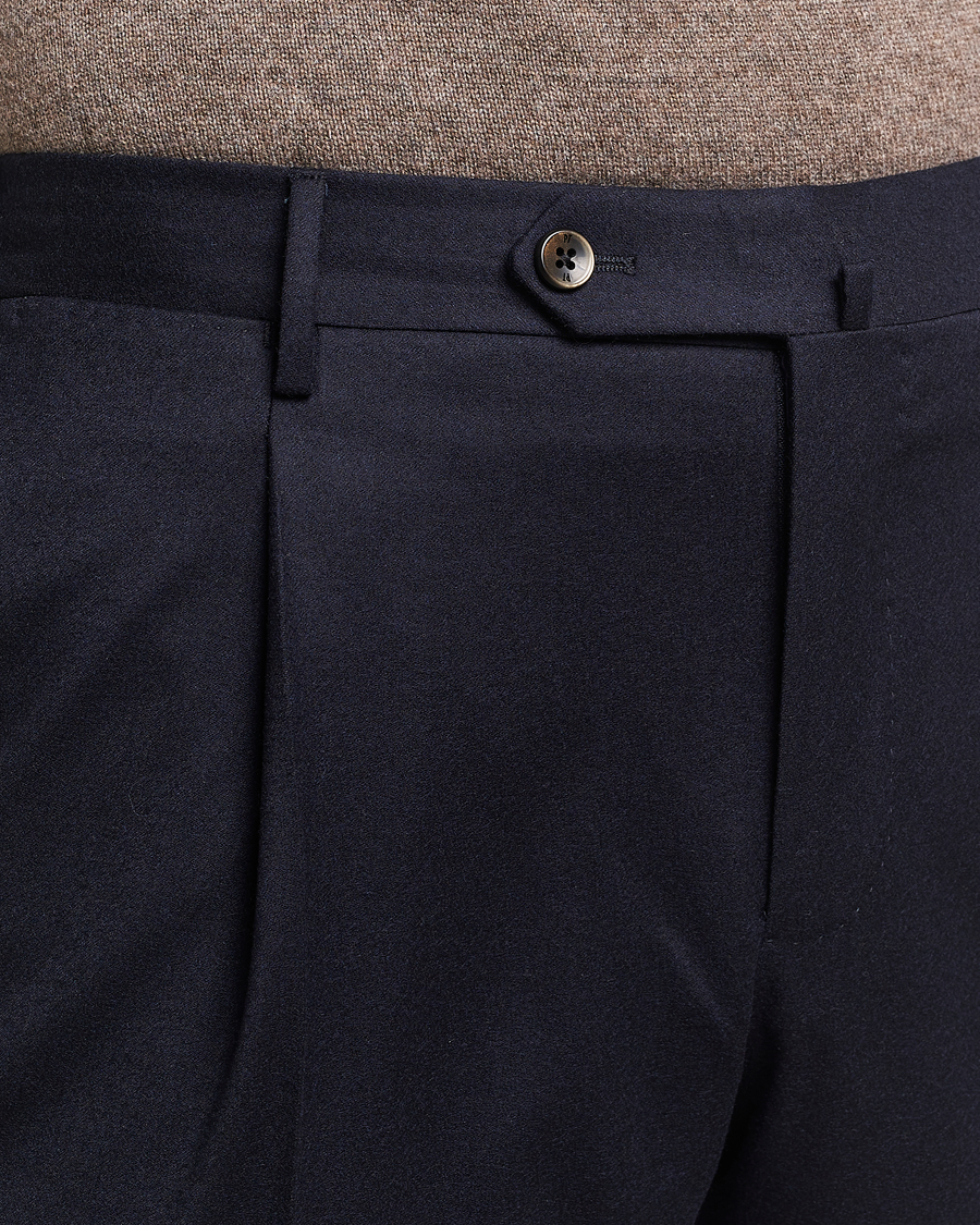 Mies | Housut | PT01 | Slim Fit Pleated Flannel Trousers Navy