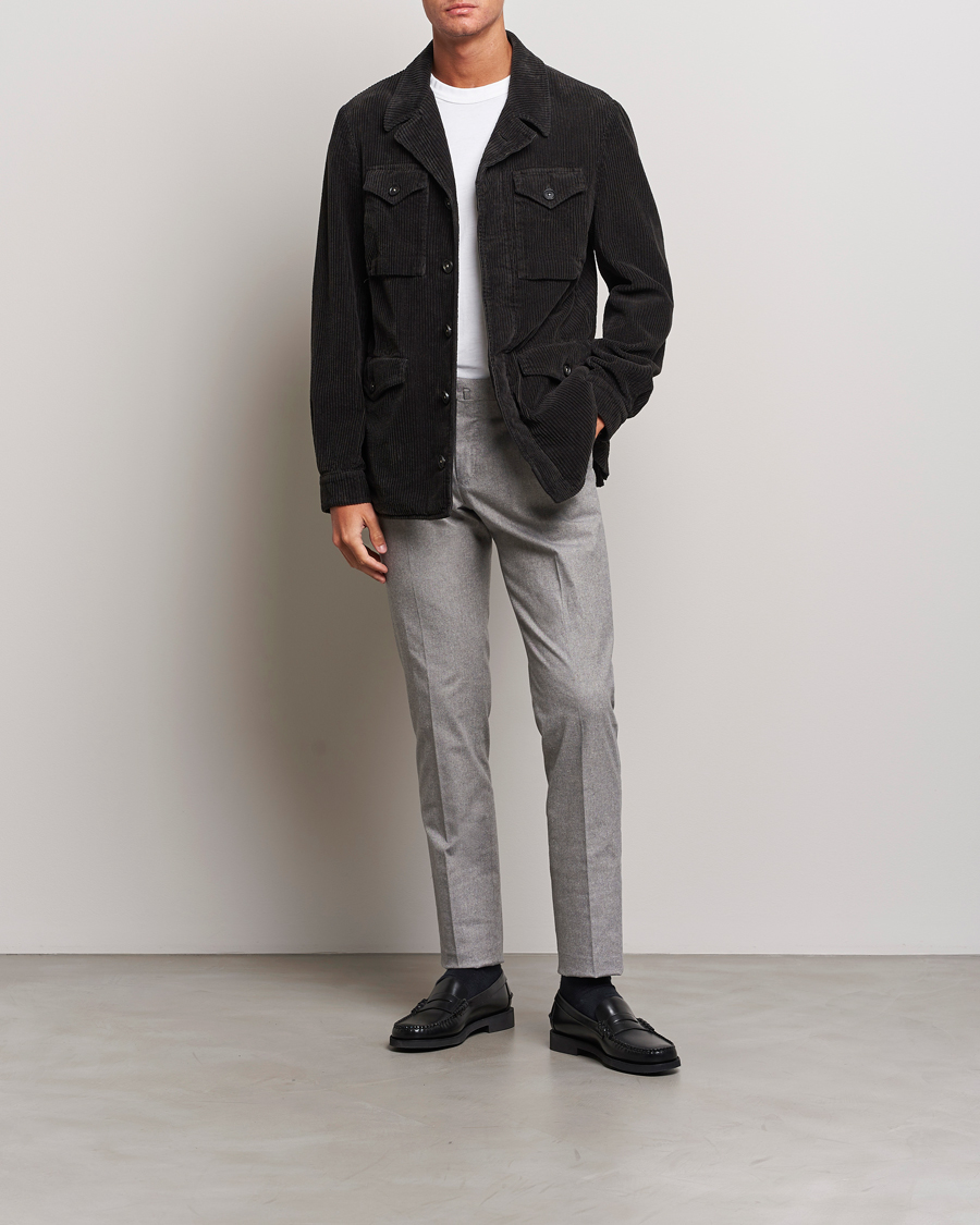 Mies | Housut | PT01 | Slim Fit Pleated Cotton Flannel Trousers Light Grey