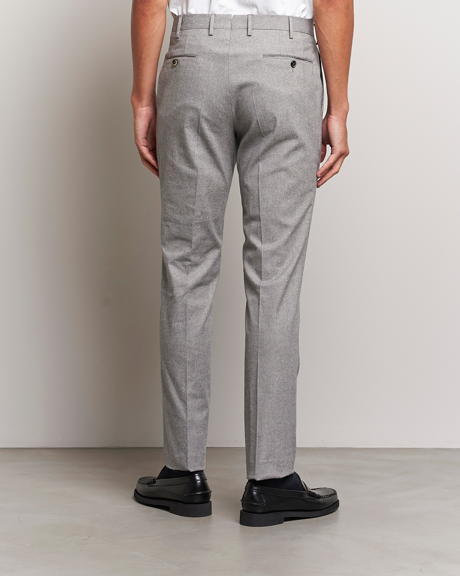 Mies | Housut | PT01 | Slim Fit Pleated Cotton Flannel Trousers Light Grey