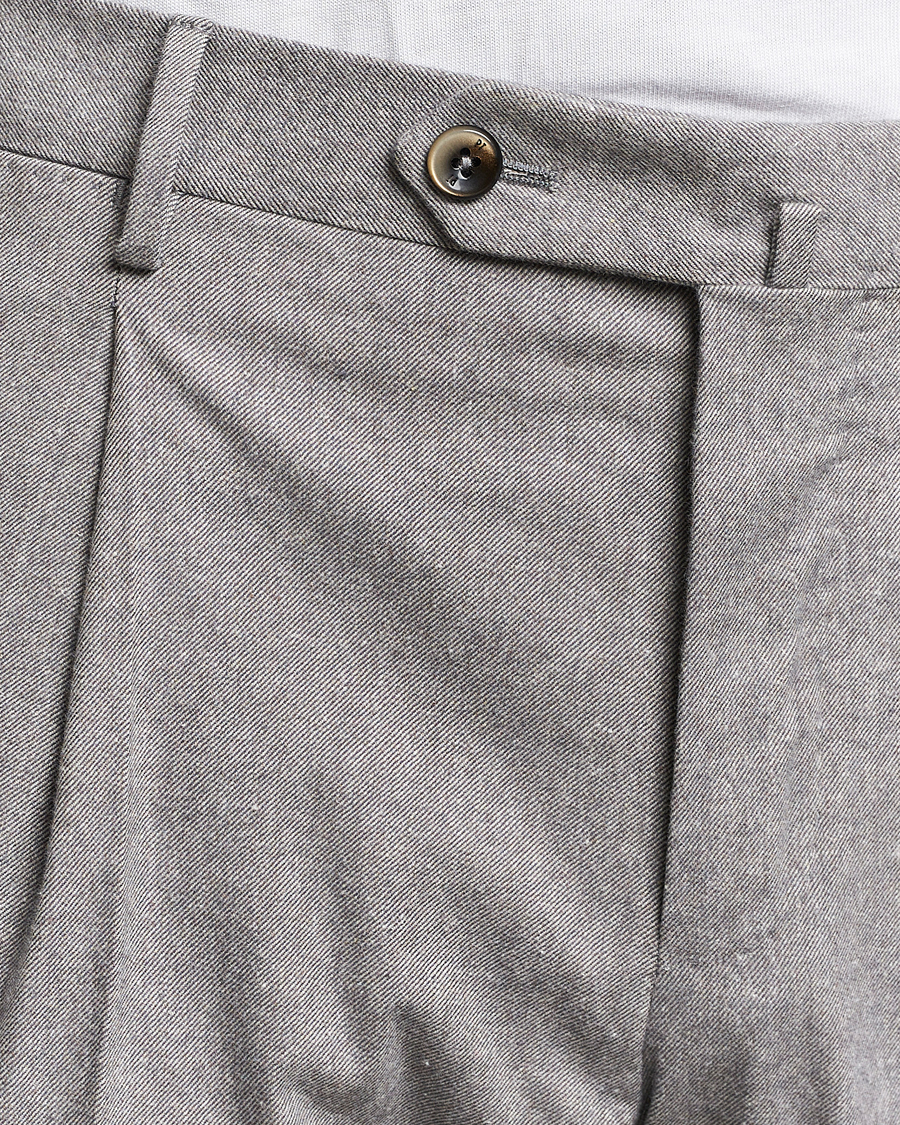 Mies | Housut | PT01 | Slim Fit Pleated Cotton Flannel Trousers Light Grey