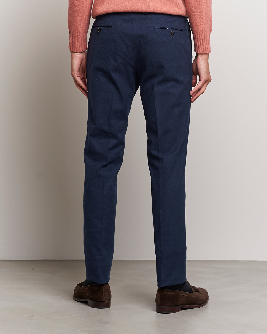 Mies | Housut | PT01 | Slim Fit Pleated Cotton Flannel Trousers Navy