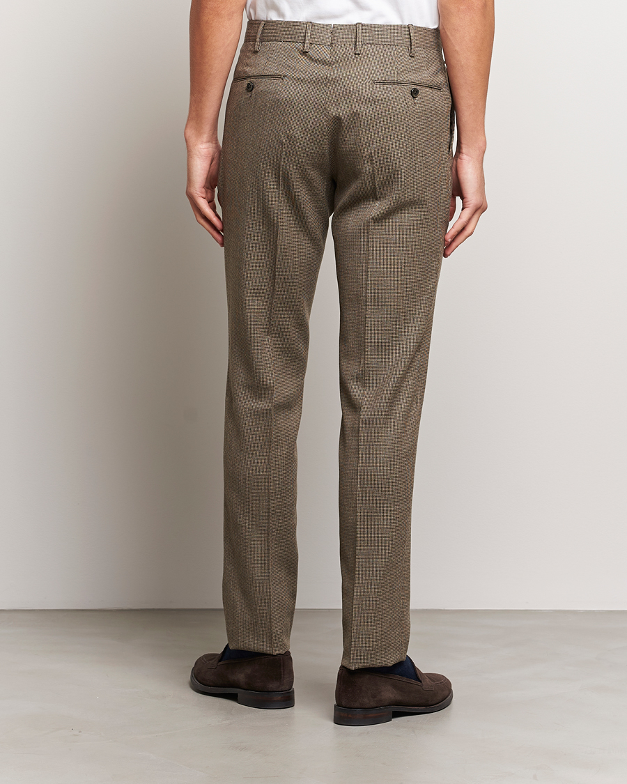 Mies | Housut | PT01 | Slim Fit Pleated Houndstooth Trousers Light Brown
