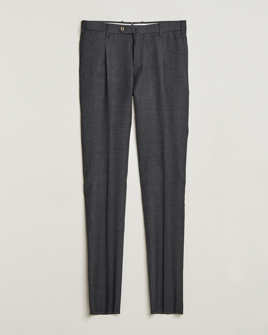 Mies | Flanellihousut | PT01 | Slim Fit Pleated Houndstooth Trousers Medium Grey