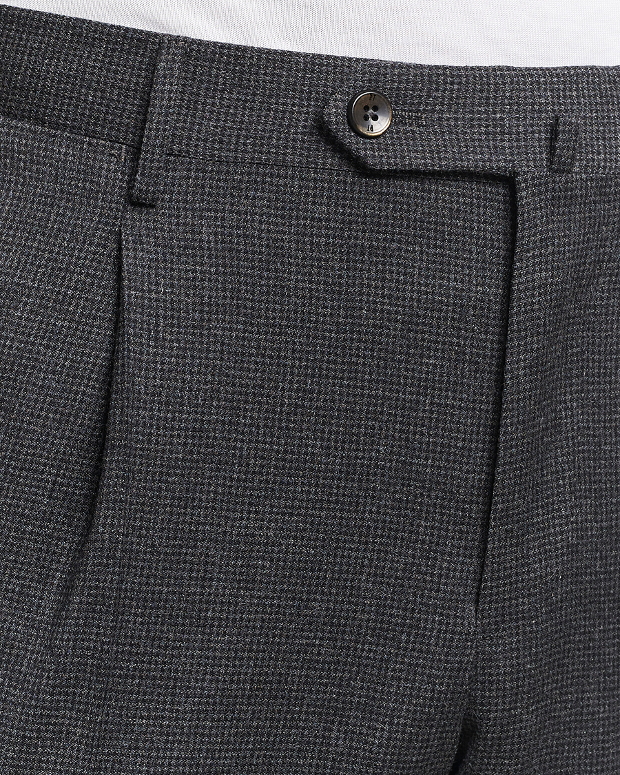Mies | Housut | PT01 | Slim Fit Pleated Houndstooth Trousers Medium Grey