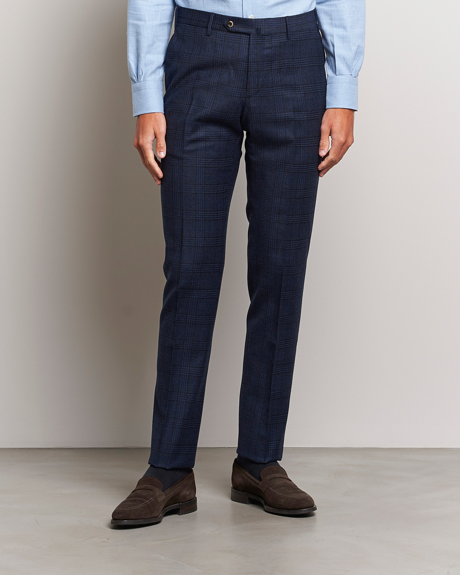 Mies | Quiet Luxury | PT01 | Slim Fit Prince Of Wales Wool Trousers Navy