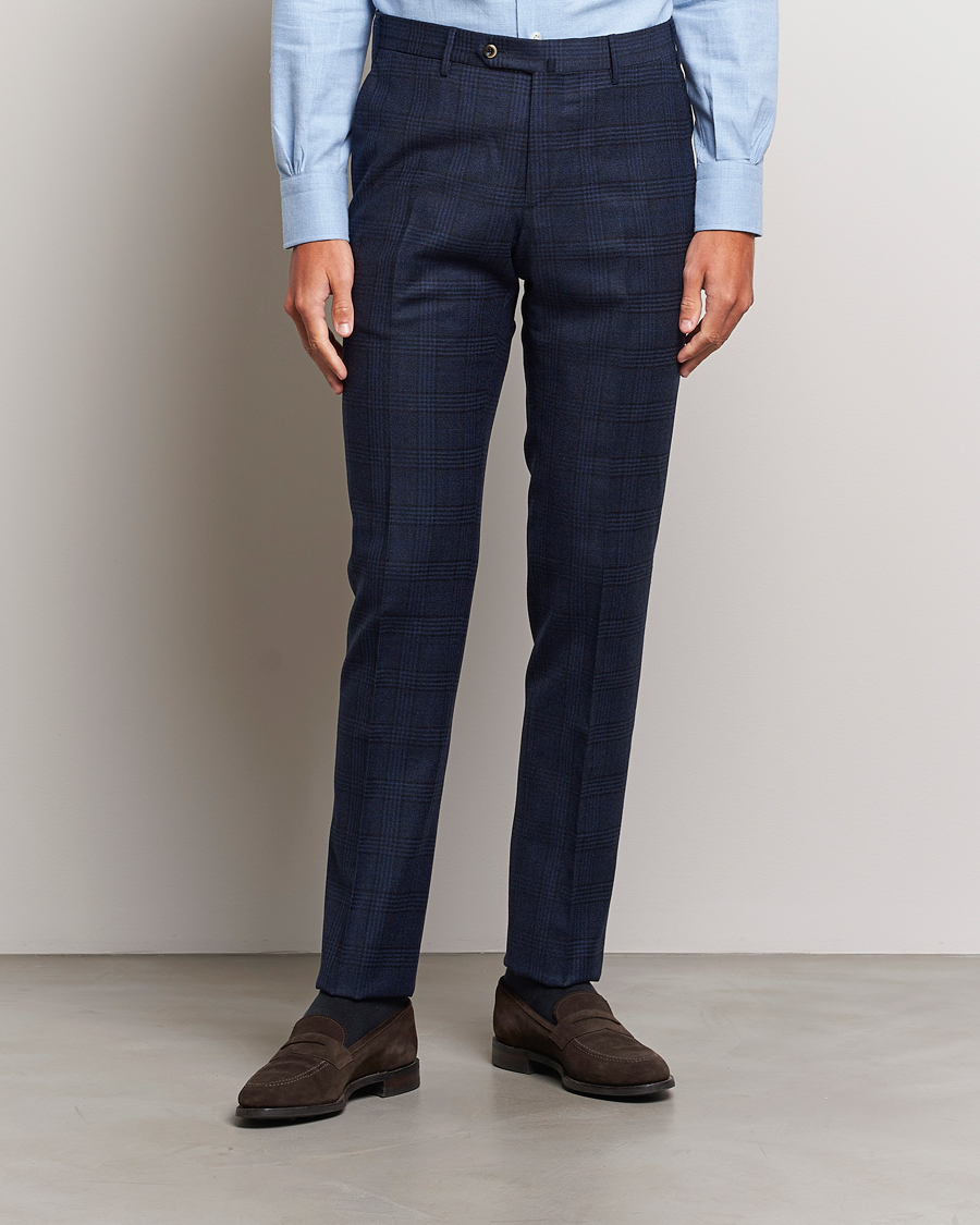 Mies | Housut | PT01 | Slim Fit Prince Of Wales Wool Trousers Navy